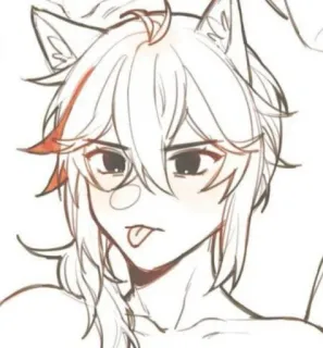 🌟 Anime, Mangá, Esboço, Lobo, Orelhas, Língua, Personagem telegram sticker