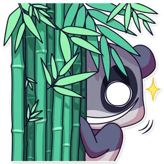 👁 Панда, Бамбук, Животное, Милый, Кавай, Наклейка, Зеленый whatsapp sticker