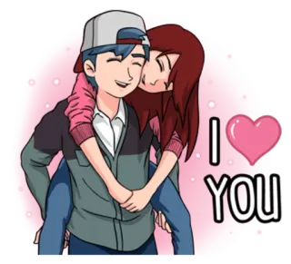 💕 I <heart> YOU amore, coppia, romantico, a cavalcioni, cartoni animati whatsapp sticker