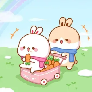🍼 conejo, conejito, lindo, dibujos animados, zanahorias telegram sticker