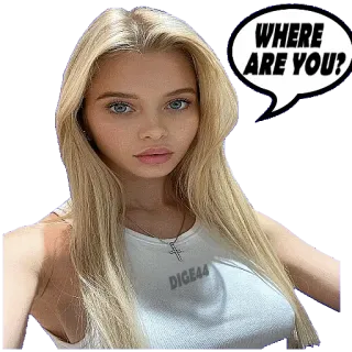 😑 WHERE ARE YOU? donna, bionda, domanda, ritratto telegram sticker