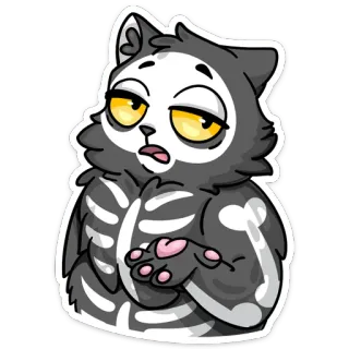 🙄 gato, esqueleto, halloween, pegatina, animal, gracioso, dibujo animado whatsapp sticker