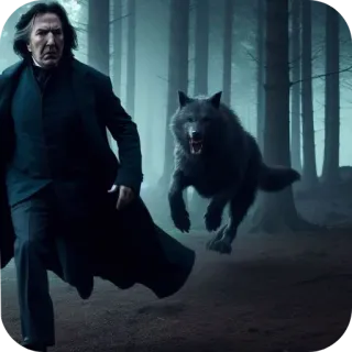 😟 Severus Snape Harry Potter wolf, running, magic, wizard, forest, scary telegram sticker