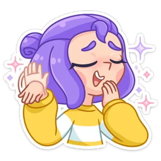 ☺️ ragazza, cartone animato, brillantini, capelli viola, sbadiglio telegram sticker