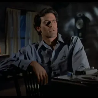 😒 Ash Williams Evil Dead Ужасы, Фильм, Культовый фильм, Демон, Монстр, Сверхъестественное telegram sticker