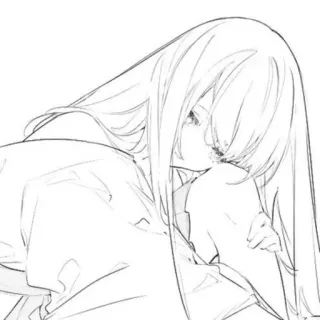 💔 anime girl, sad, long hair, sketch, emotional, crying telegram sticker