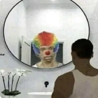 🤡 palhaço, espelho, reflexo, banheiro, engraçado, piada whatsapp sticker