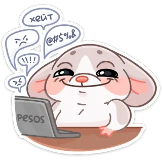 ☺️ хейт lapin, ordinateur, haine, clavier, en colère telegram sticker