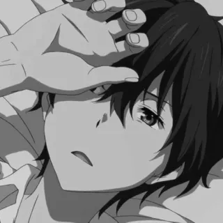 🕸 Anime, Menino, Monocromático, Retrato, Triste telegram sticker