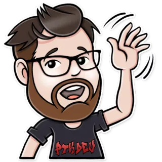 👋 PTKDev Мультик, Мужчина, Машет рукой, Очки, Борода, PTKDev telegram sticker