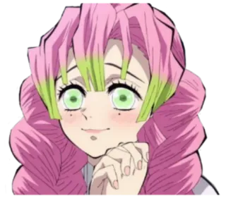 😍 Mitsuri Kanroji Demon Slayer Anime, Demon Slayer, Mitsuri Kanroji, Pilier de l'Amour, Cheveux roses, Sourire, Dessin animé whatsapp sticker