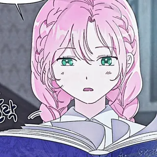 🌸 gadis, anime, membaca, buku, rambut pink telegram sticker