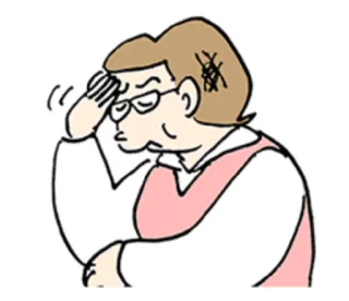 😓 Kopfschmerzen, gestresst, müde, besorgt, Cartoon, Frau, Brille telegram sticker
