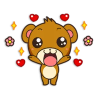 😍 niedlich, tier, cartoon, kawaii, bär, herzen, blumen telegram sticker
