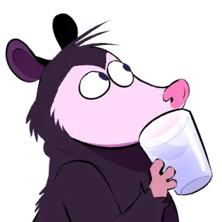 🙄 opossum, animal, drinking, cartoon, cute whatsapp sticker