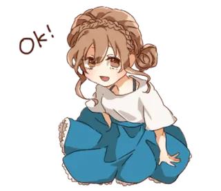 👩 OK! Anime Mädchen, niedlich, fröhlich, Zopf, ok telegram sticker