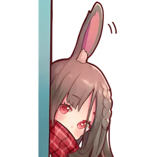 😏 ragazza anime, orecchie da coniglio, carino, che sbircia, occhi rossi, sciarpa telegram sticker