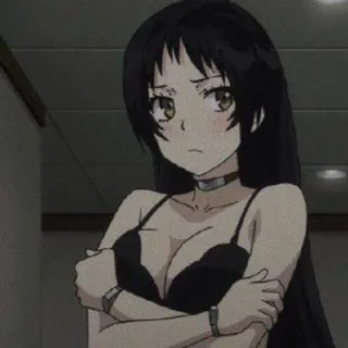 😒 アニメガール, 下着, ブラジャー, 女性, 黒髪 telegram sticker