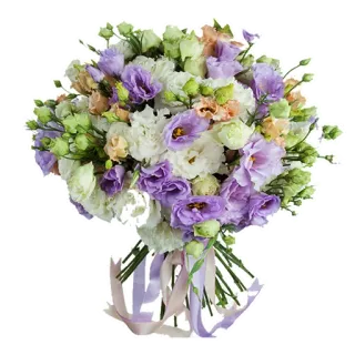 💐 Blumen, Strauß, Blumenarrangement, lila, weiß, grün, Lisianthus telegram sticker