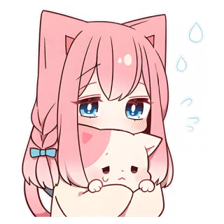 😢 kocica, anime, słodkie, różowy, smutny, łzy, kot, kreskówka telegram sticker