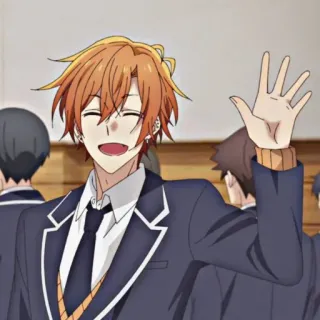 👋 Anime, Charakter, Schuluniform, lächelnd, winkend telegram sticker