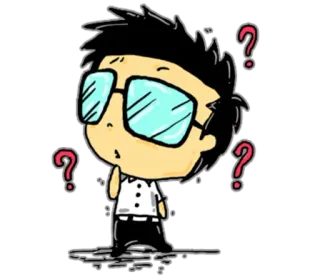 🤔 pergunta, confuso, pensando, desenho animado, personagem, óculos whatsapp sticker