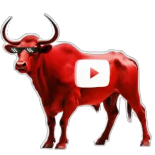 📯 황소, YouTube, 밈, 동물, 안경, 빨간색 telegram sticker