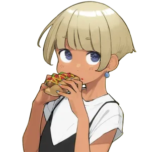 😍 Аниме, Девушка, Еда, Хот-дог, Милый, Персонаж telegram sticker