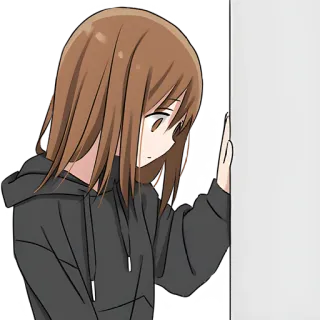 😟 anime, garota, moletom com capuz, triste, sozinho/a, parede, encostado/a telegram sticker