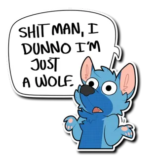 😐 SHIT MAN, I DUNNO I'M JUST A WOLF. serigala, binatang, kartun, kata kasar telegram sticker