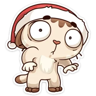😧 Katze, Weihnachten, Weihnachtsmütze, Cartoon, Tier telegram sticker