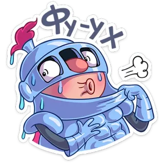 😮‍💨 Фу-ух ksatria, kelelahan, lelah, zirah, berkeringat, kartun, komik telegram sticker