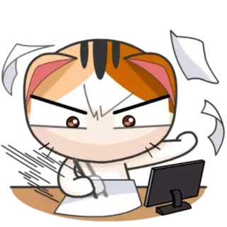 🤓 怒り, 猫, コンピュータ, 仕事, オフィス telegram sticker