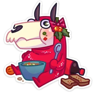 🥗 Noël, lama, festif, fêtes, soupe, dessin animé, illustration, mignon, hiver whatsapp sticker