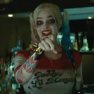💎 Harley Quinn Suicide Squad Daddy's Lil Monster Harley Quinn, Suicide Squad, Margot Robbie, middle finger, villain, comic book, DC Comics telegram sticker