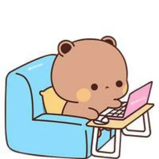 🍄 Urso, Laptop, Desenho animado, Fofo, Trabalho, Animal telegram sticker
