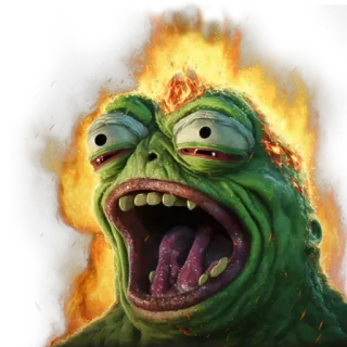 🤯 frog, meme, fire, internet, funny, creature, monster telegram sticker