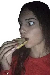😳 eating, cookie, woman, food, snack, happy telegram sticker