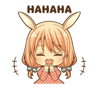 😄 HAHAHA Anime, Desenho animado, Rindo, Alegre, Orelhas de coelho whatsapp sticker