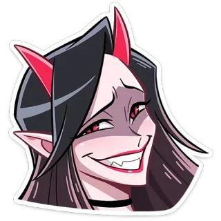😅 悪魔っ娘, カートゥーン, アニメ, 笑顔, 赤い角, ステッカー telegram sticker