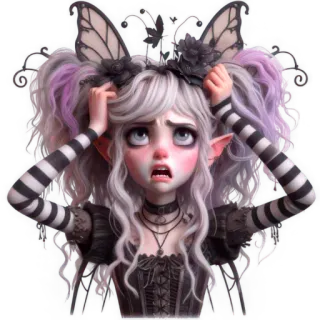 😬 fairy, goth, distressed, fantasy, anime style, butterfly wings, shocked, character design telegram sticker