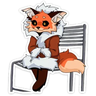 😵‍💫 renard, chaise, animal, dessin animé, assis, poilu telegram sticker