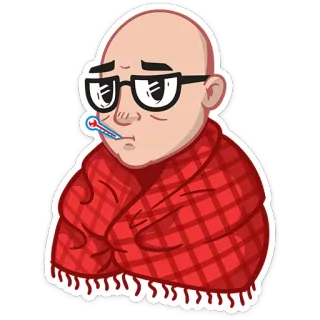 🤒 sick, ill, fever, thermometer, blanket, cartoon whatsapp sticker