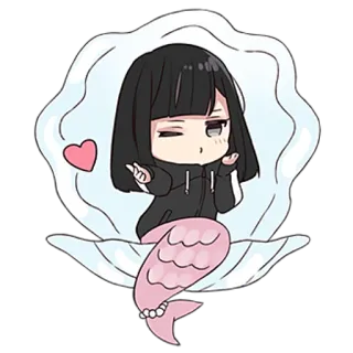 😉 putri duyung, anime, chibi, imut, laut, kerang, kawaii telegram sticker