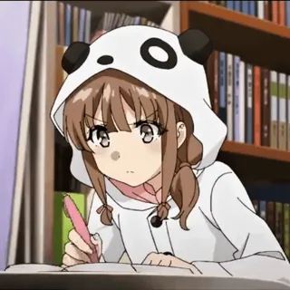 ✍️ Anime, Ragazza, Panda, Felpa con cappuccio, Scrittura, Kawaii telegram sticker