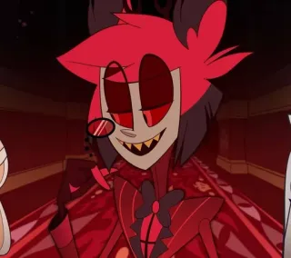 🍾 Alastor Hazbin Hotel demon, czerwony, uśmiechnięty, animacja, kreskówka telegram sticker