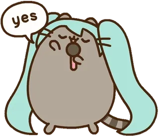 👍 yes kot, kreskówka, słodki, Hatsune Miku, Pusheen, Vocaloid whatsapp sticker