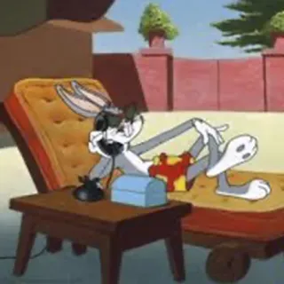 ☎️ Bugs Bunny dessin animé, lapin, détente, téléphone, lunettes de soleil, plage telegram sticker