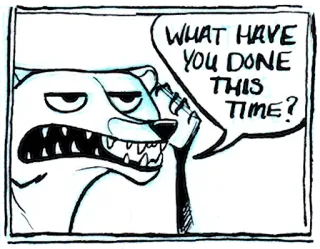 😑 WHAT HAVE YOU DONE THIS TIME? kartun, binatang, anjing, pertanyaan, komik telegram sticker