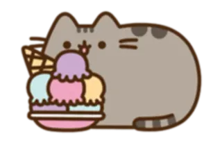 🍨 Pusheen chat, glace, dessin animé, mignon, dessert, Pusheen telegram sticker